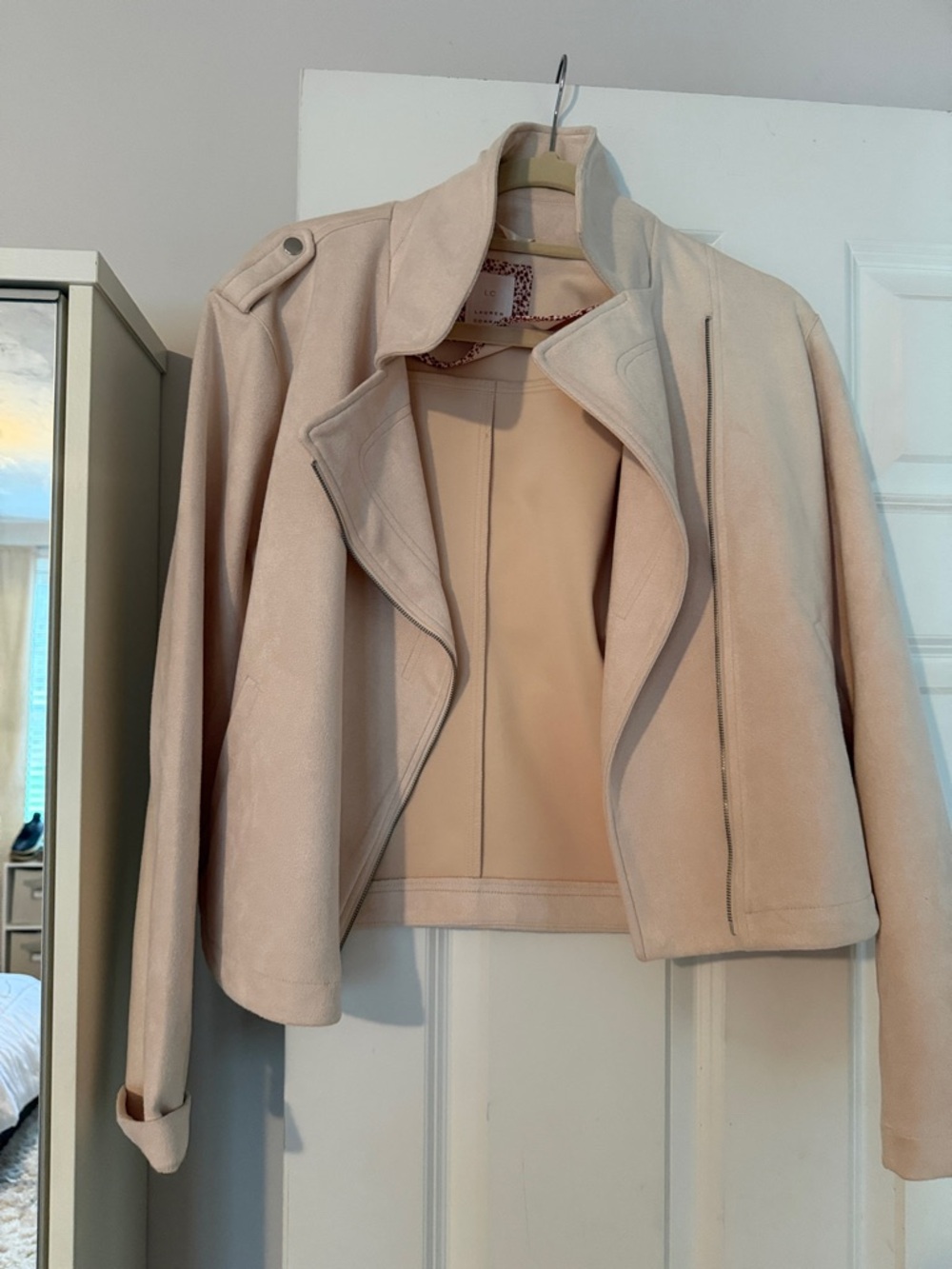 LC Lauren Conrad Light Beige Suede Bomber Jacket